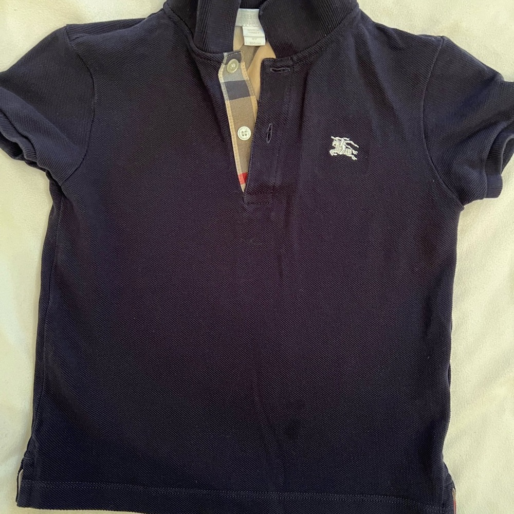Burberry Navy Kids Polo Shirt with Check Detail